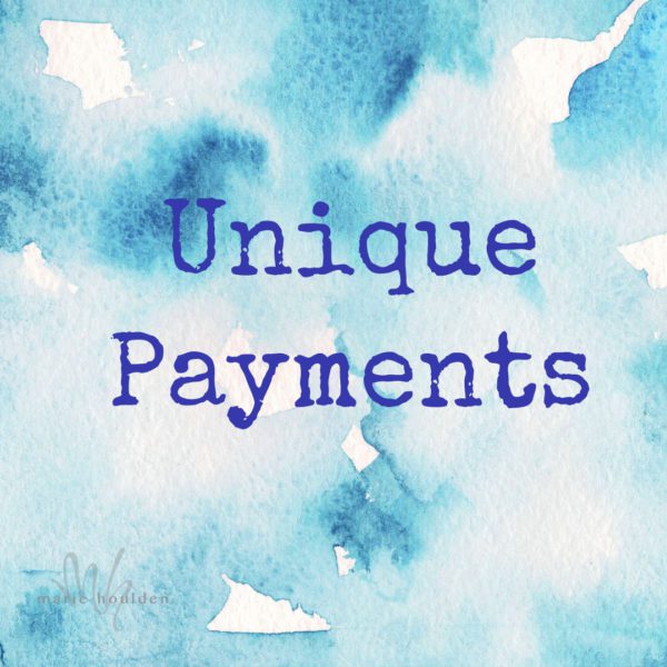 The phrase 'Unique Payments' in bold blue font centered on a textured watercolor background in shades of blue and white, indicating the launching of a new service.